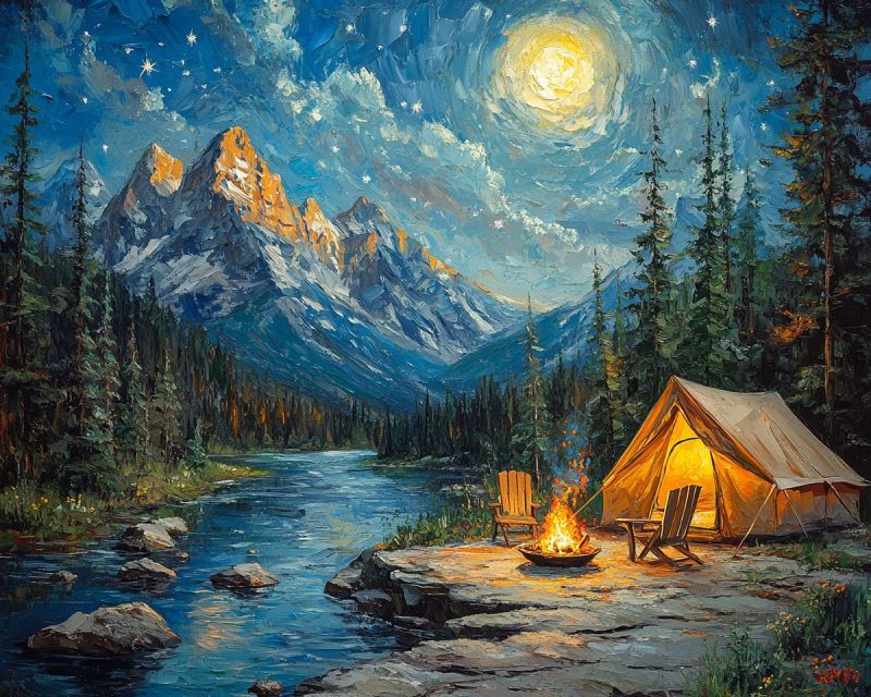 Painting outdoor campsite mountains b image accurate picture amazing demonstrating the mischiefs wild of human activities on la painting outdoor campsite mountains b