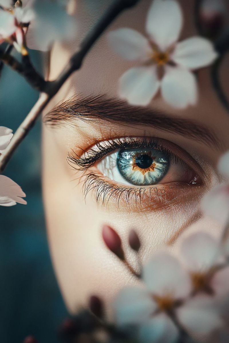 Hauteur vie yeux femme focus fleurs floues printemps cerisier doux nature beaute aesthetique jeunesse Hauteur vie yeux femme focus fleurs floues printemps cerisier doux nature beaute aesthetique jeunesse