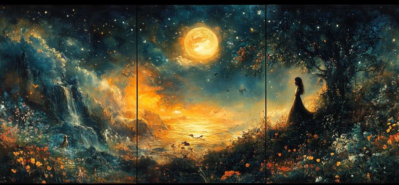 Triptych about destiny beautiful fantastical painti accurate picture amazing demonstrating the mischiefs wild of human activities on la triptych about destiny beautiful fantastical painti