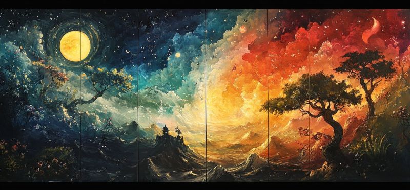 Triptych about destiny beautiful fantastical painti accurate picture amazing demonstrating the mischiefs wild of human activities on la triptych about destiny beautiful fantastical painti