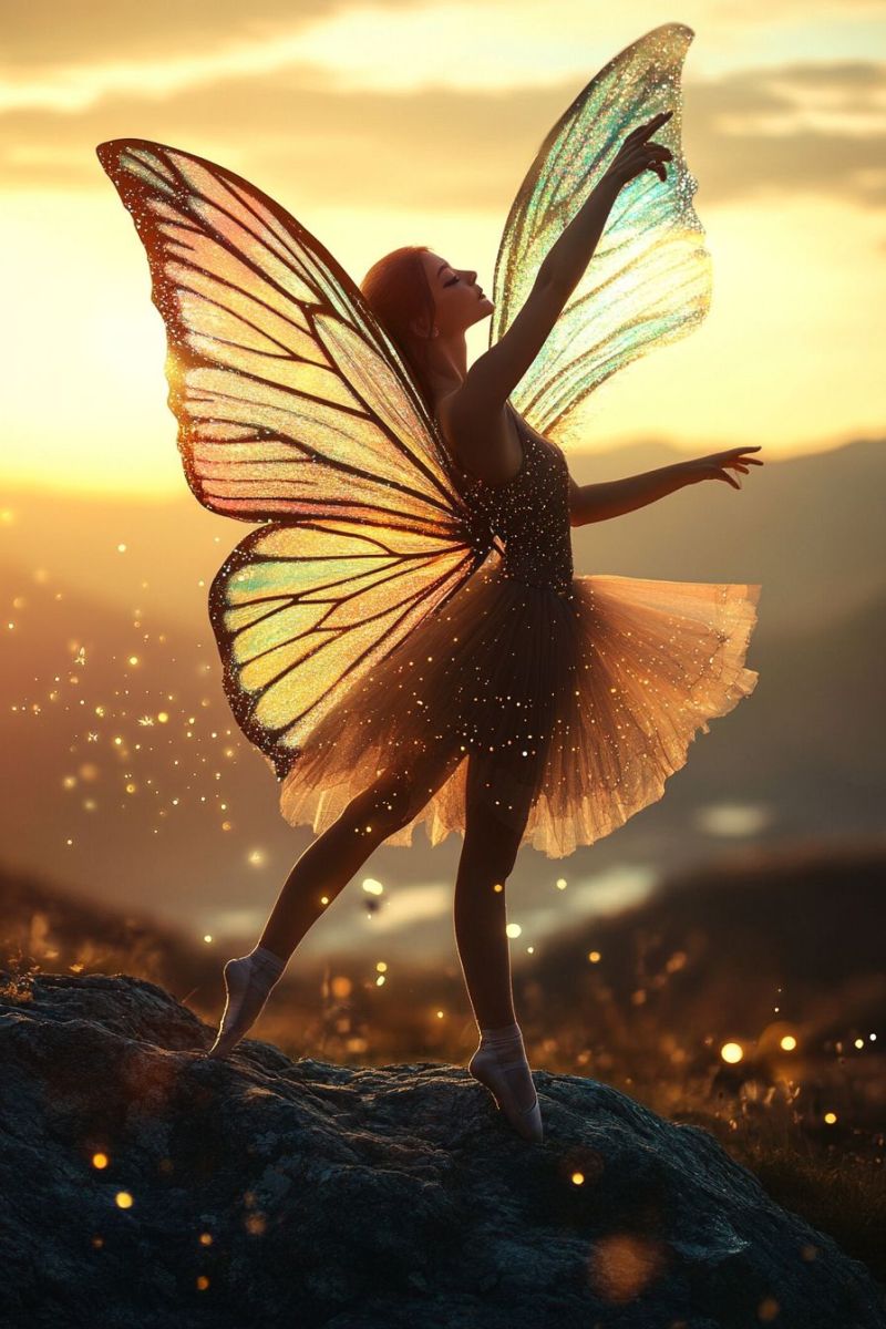 Butterfly fairy fee danseuse ballet onirique ciel soir coucher soleil aile stylisee papillon fille vol air creature fantasy etherale poussi Butterfly fairy fee danseuse ballet onirique ciel soir coucher soleil aile stylisee papillon fille vol air creature fantasy etherale poussi