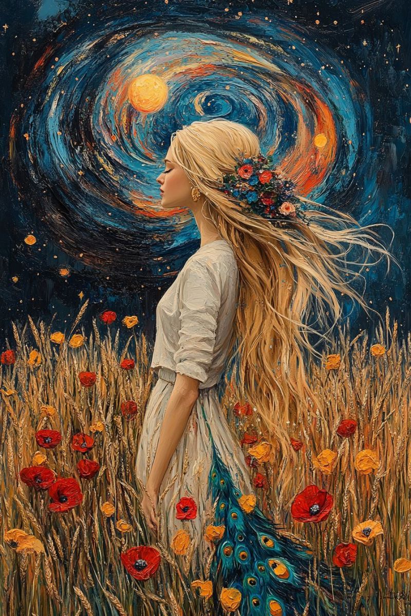 Fantasy female night sky woman hair windmill flowers foreground poppy field starry epic painting This is an image depicting a variety of spices. There are several heaps of spices with different colors, such as red, green, yellow, and others that are not distinctly identifiable due to the image resolution. The spices have granular textures and appear to be in containers or on a surface ready for use in cooking or other culinary applications. The colors suggest a range of flavors, likely including chilies, herbs, or blends specific to certain cuisines. The image itself is a still life photograph with a focus on the spices, which are well-lit and take up most of the frame. There are no visible texts or brands in this image.