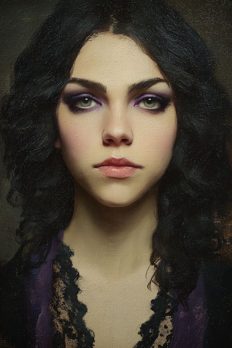 Femme realisme huile beaute expression yeux maquillage artiste fantaisie Femme realisme huile beaute expression yeux maquillage artiste fantaisie
