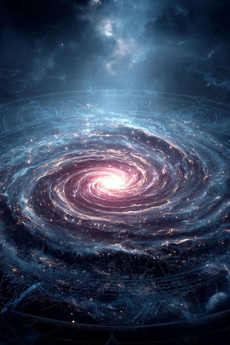 Galaxy space universe cosmos star nebula astronomy celestial cosmic dark deep distant extraterrestrial galactic interstellar night outer planet spiral galaxy with a bright, glowing center, surrounded by swirling arms filled with stars and nebulae. The galaxy is set against a dark, deep blue background, with scattered stars and faint, glowing lines that suggest the presence of cosmic dust and gas. The central area of the galaxy is particularly luminous, radiating a soft, warm light that contrasts with the cooler tones of the surrounding space. The galaxy's spiral structure is intricate, with each arm appearing to be composed of countless stars and nebulae, creating a sense of depth and movement. The overall effect is one of vastness and mystery, evoking the awe-inspiring beauty of the universe.