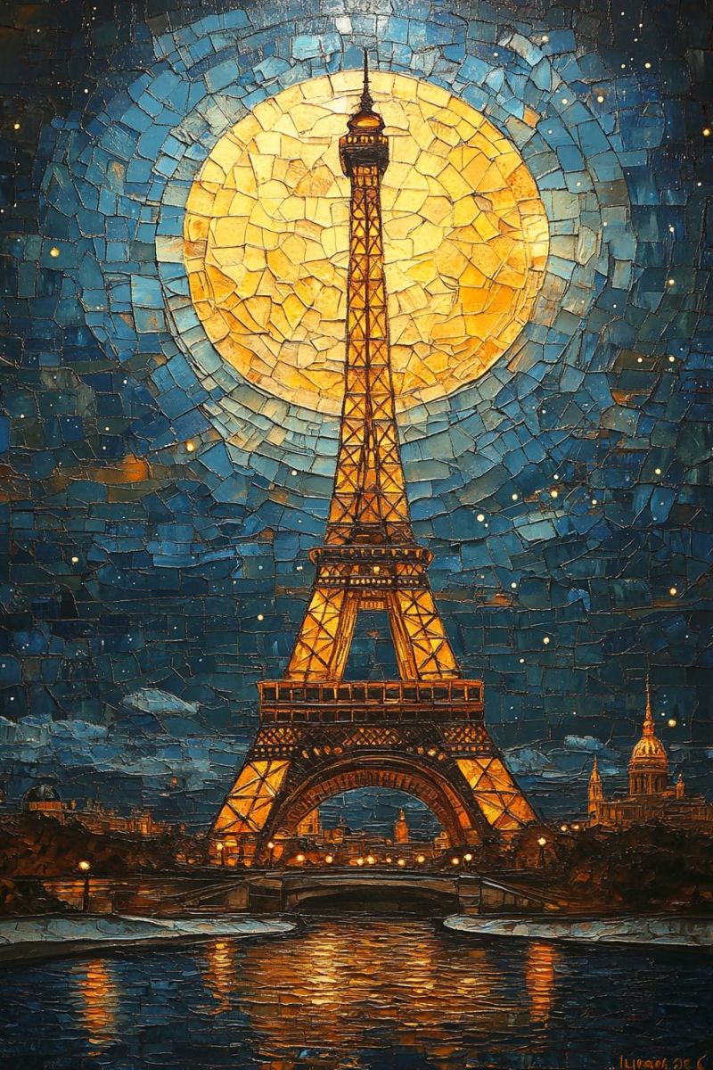 Trippy bas relief mozaic shinny gliterring eiffel tower accurate picture amazing demonstrating the mischiefs wild of human activities on la trippy bas relief mozaic shinny gliterring eiffel tower