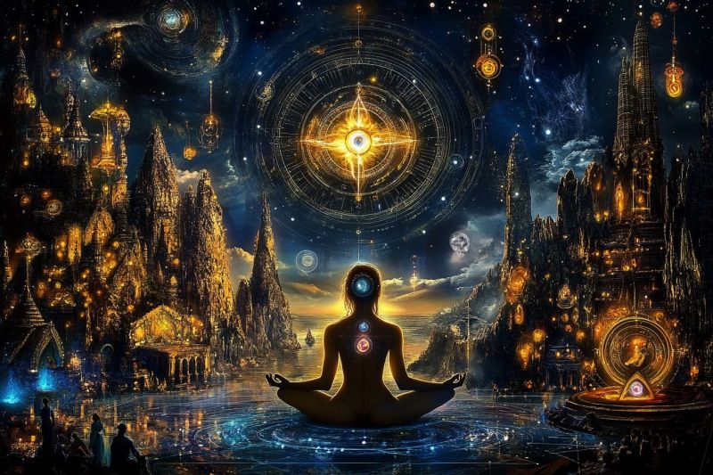 Chambre meditation cosmique spirituel projection astrale environnement eclaire sanctuaire conscience visualisation univers interieur espacee Chambre meditation cosmique spirituel projection astrale environnement eclaire sanctuaire conscience visualisation univers interieur espacee