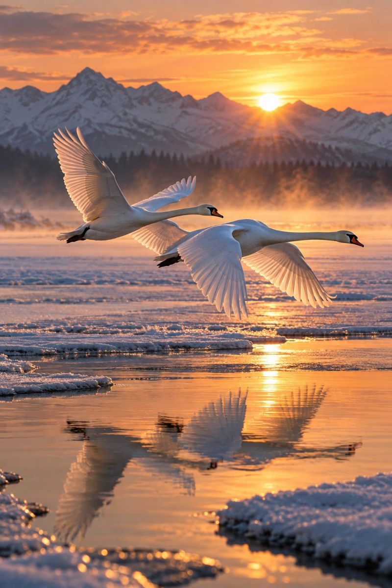 Cygnes dessus lac gele image photographie magnifique prise précise montrant les méfaits sauvage des activités humaines sur la biodiversité sur la cygnes dessus lac gele