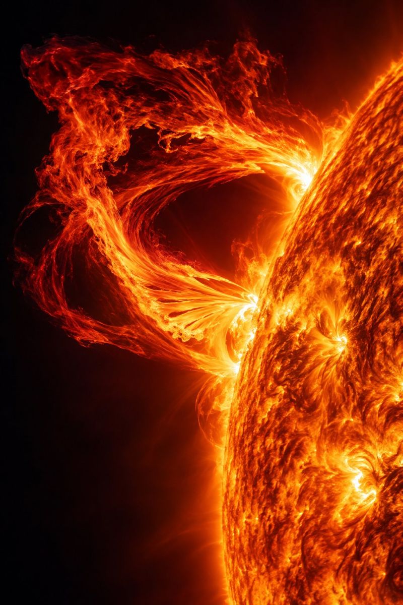 Eruption plasma bord soleil image photographie magnifique prise précise montrant les méfaits sauvage des activités humaines sur la biodiversité sur la eruption plasma bord soleil