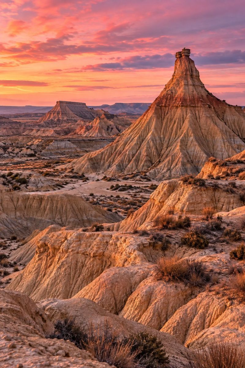 Bardenas ciel rose image picture photograph accurate picture amazing demonstrating the mischiefs wild of human activities on la bardenas ciel rose