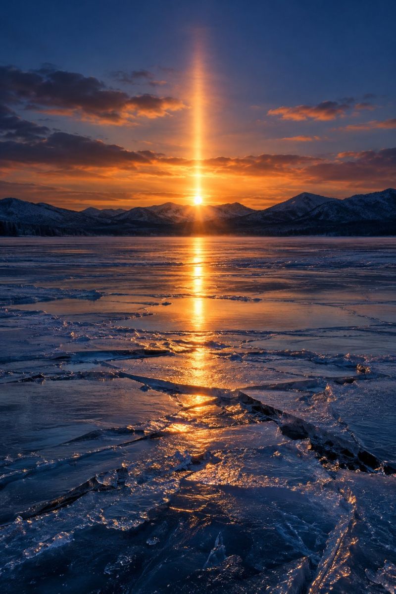 Pilier solaire lac glace image photographie magnifique prise précise montrant les méfaits sauvage des activités humaines sur la biodiversité sur la pilier solaire lac glace