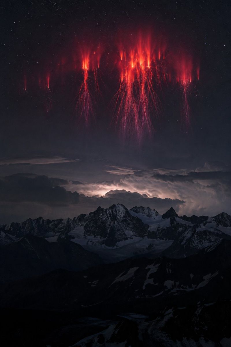 Sprites rouges dessus montagnes nocturnes accurate picture amazing demonstrating the mischiefs wild of human activities on la sprites rouges dessus des montagnes nocturnes
