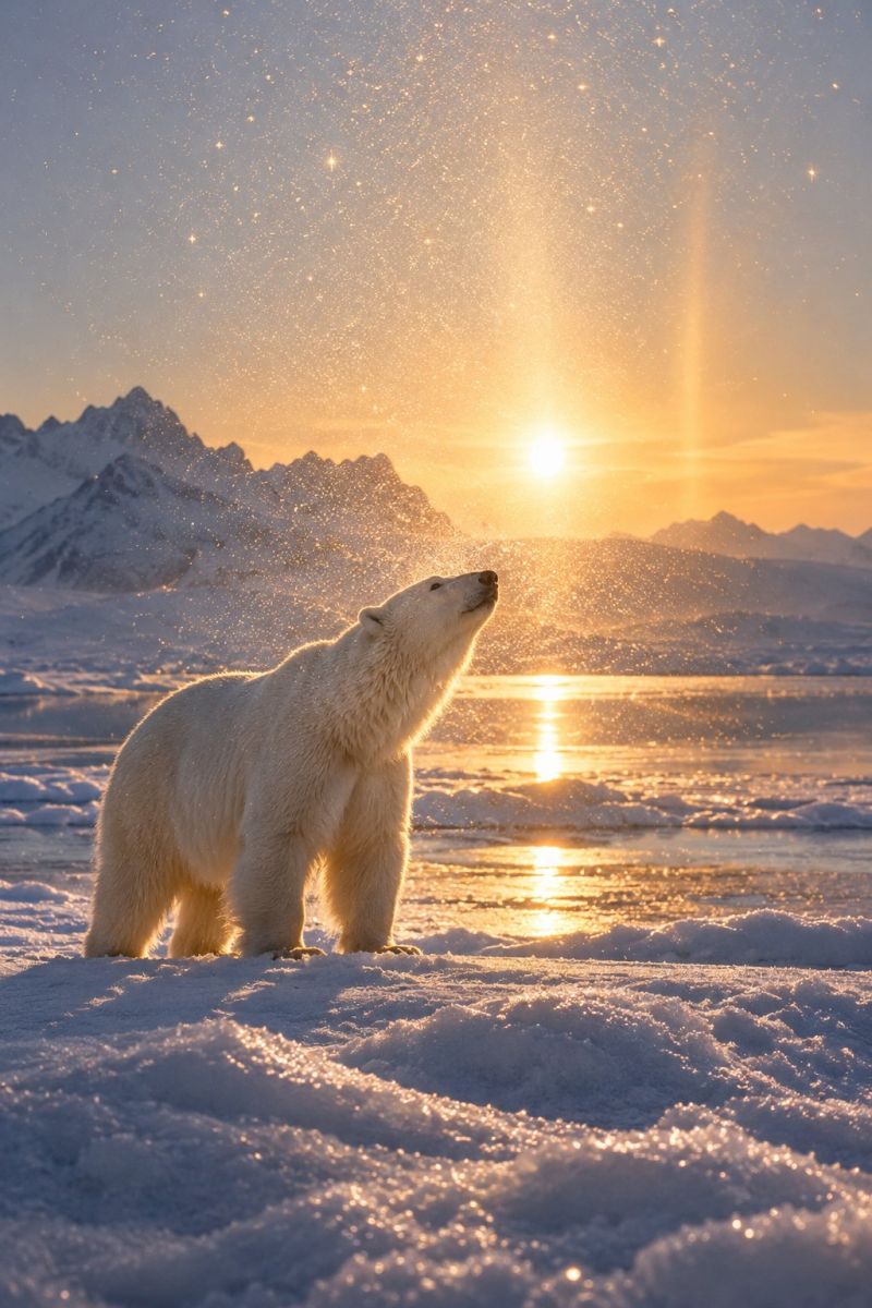 Diamant soleil polaire image photographie magnifique prise précise montrant les méfaits sauvage des activités humaines sur la biodiversité sur la diamant soleil polaire