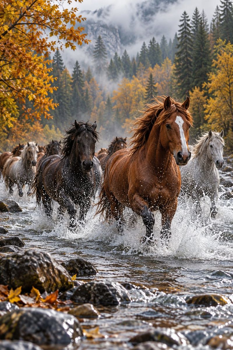 Chevaux sauvages traversant riviere brumeuse accurate picture amazing demonstrating the mischiefs wild of human activities on la chevaux sauvages traversant riviere brumeuse