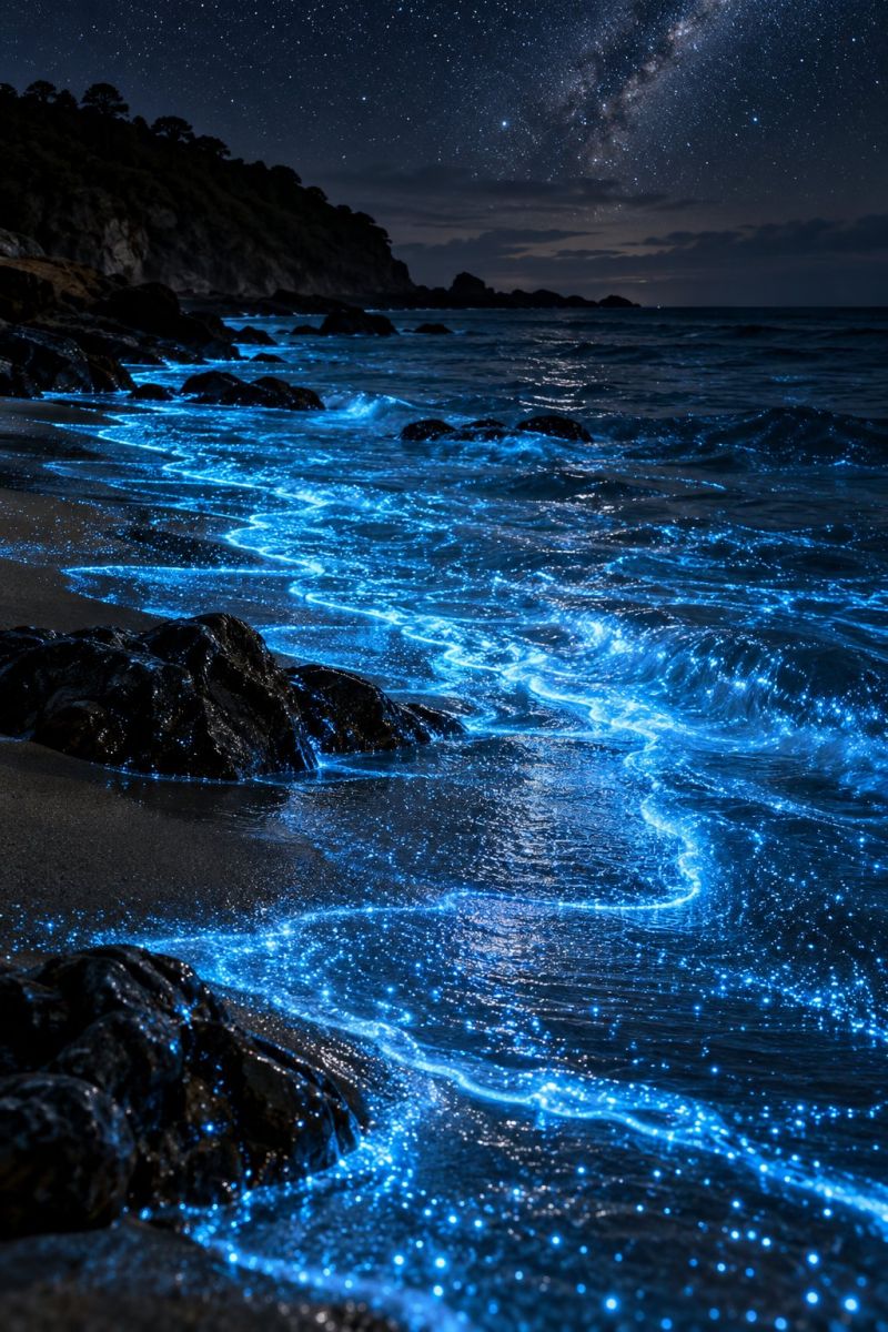 Rivage nocturne planctons bioluminescents accurate picture amazing demonstrating the mischiefs wild of human activities on la rivage nocturne planctons bioluminescents