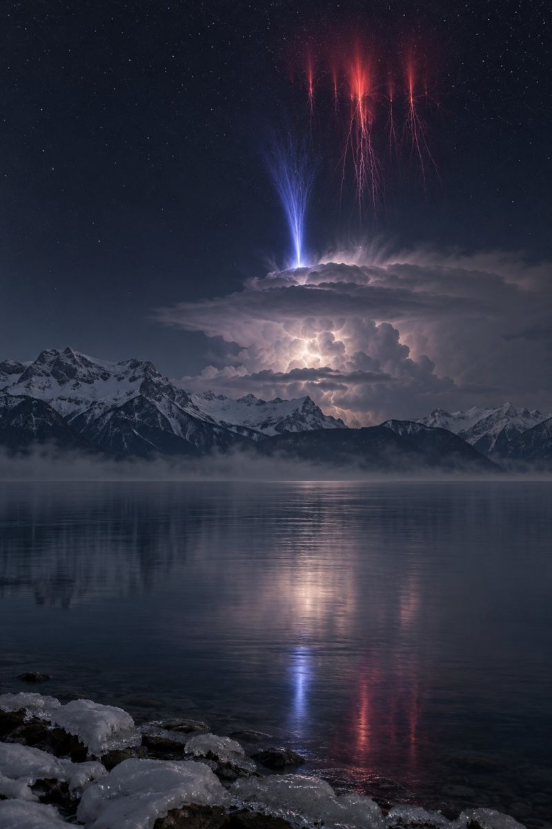 Jet bleu sprite rouge leman image photographie magnifique prise précise montrant les méfaits sauvage des activités humaines sur la biodiversité sur la jet bleu sprite rouge leman