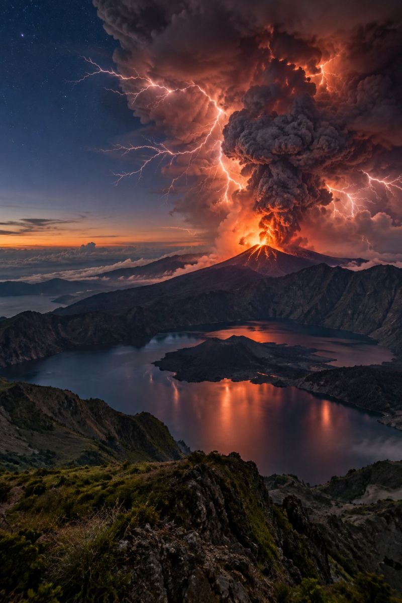 Foudre volcanique mont rinjani image picture accurate picture amazing demonstrating the mischiefs wild of human activities on la foudre volcanique mont rinjani