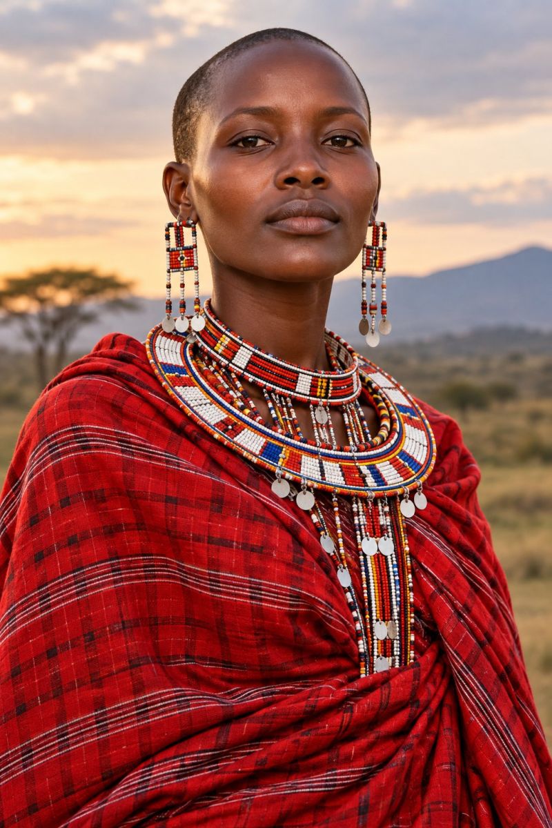 Portrait femme massen rouge image photographie magnifique prise précise montrant les méfaits sauvage des activités humaines sur la biodiversité sur la portrait d femme massen rouge