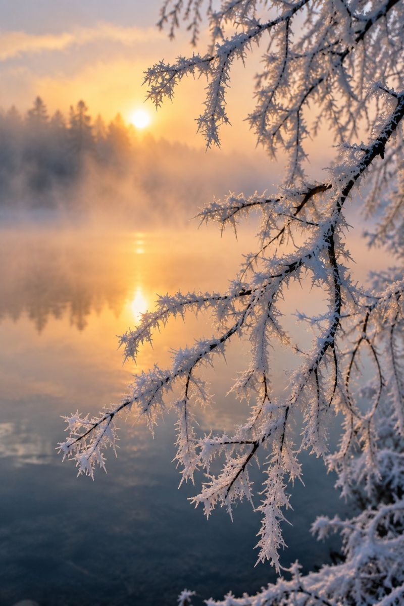 Branches cristallisees dessus lac image photographie magnifique prise précise montrant les méfaits sauvage des activités humaines sur la biodiversité sur la branches cristallisees dessus lac
