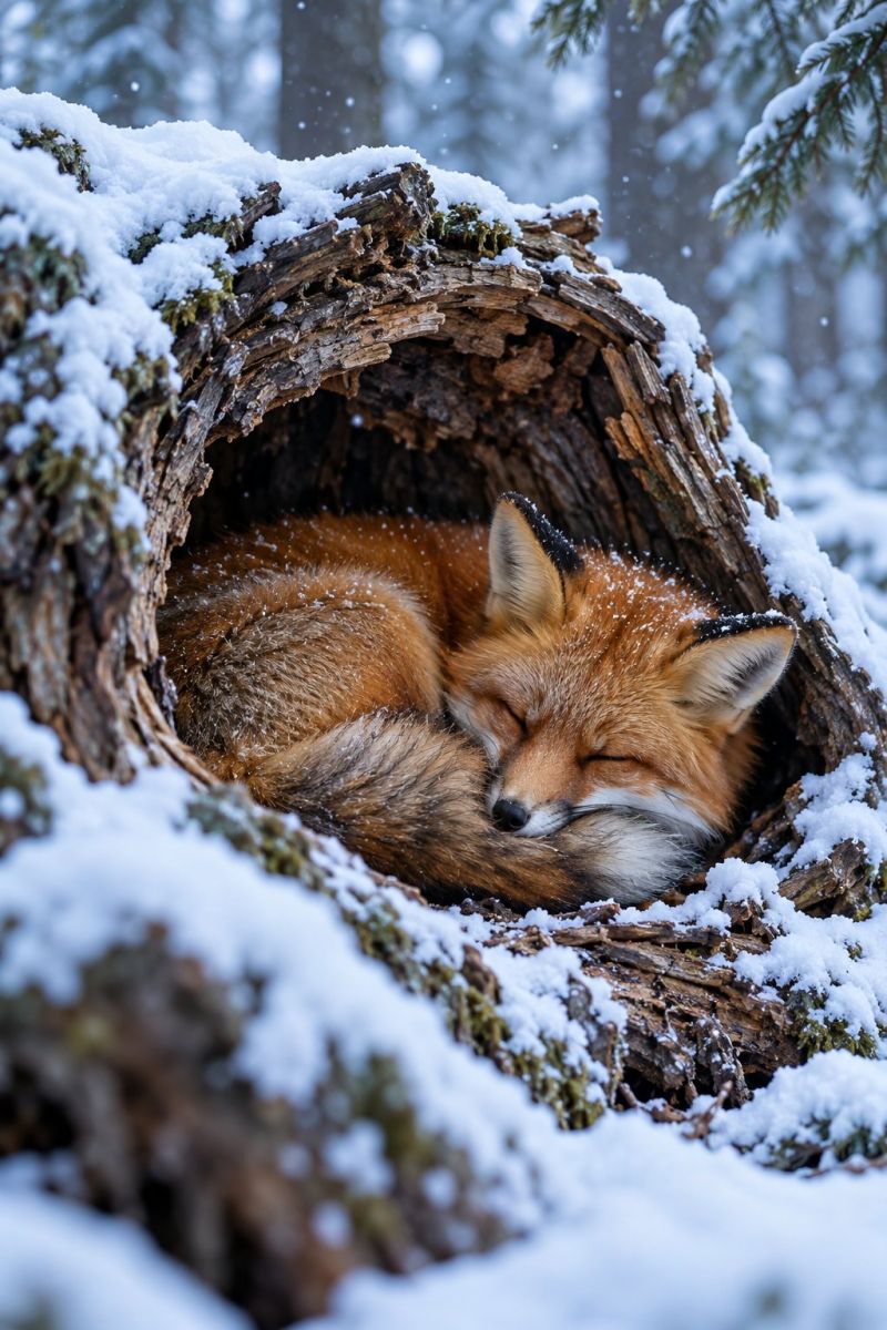 Renard roux blotti tronc enneige image picture accurate picture amazing demonstrating the mischiefs wild of human activities on la renard roux blotti tronc enneige