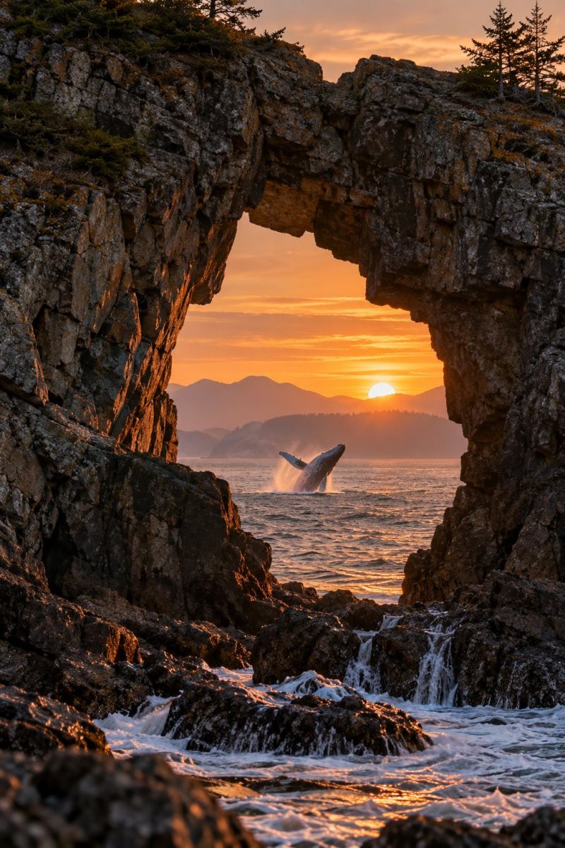 Baleine fenetre pierre image photographie magnifique prise précise montrant les méfaits sauvage des activités humaines sur la biodiversité sur la baleine fenetre pierre