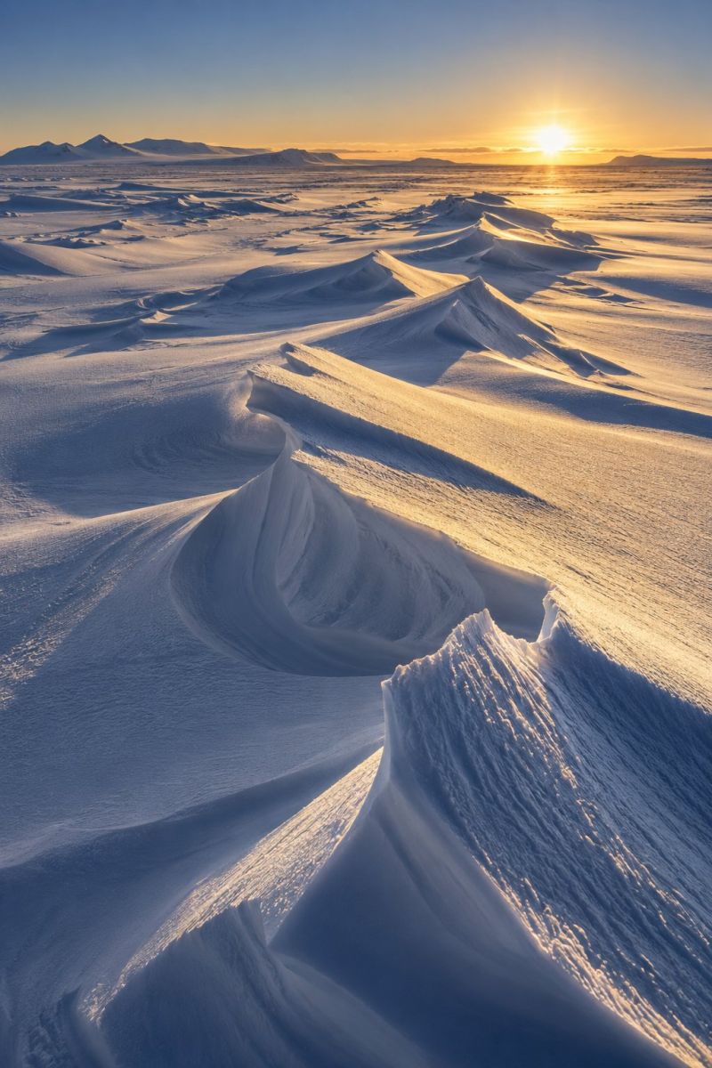 Sastrugi soleil antarctique image photographie magnifique prise précise montrant les méfaits sauvage des activités humaines sur la biodiversité sur la sastrugi soleil antarctique