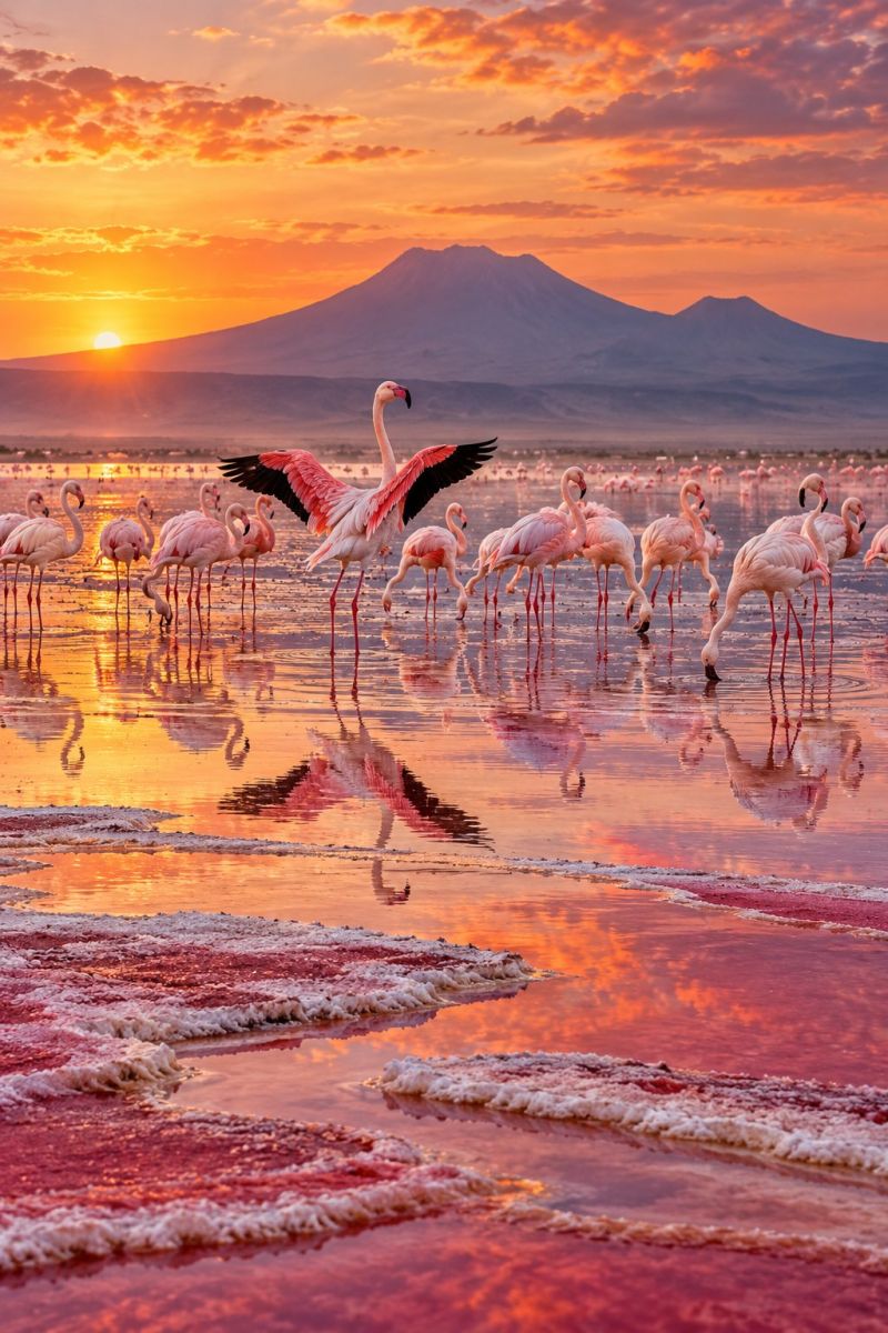 Flamants roses lac soda aube image photographie magnifique prise précise montrant les méfaits sauvage des activités humaines sur la biodiversité sur la flamants roses lac soda l aube