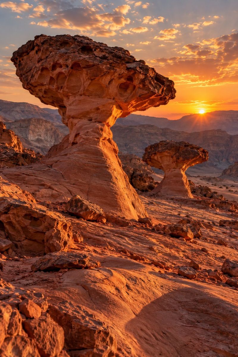 Rochers champignons timna crepuscule image accurate picture amazing demonstrating the mischiefs wild of human activities on la rochers champignons timna crepuscule