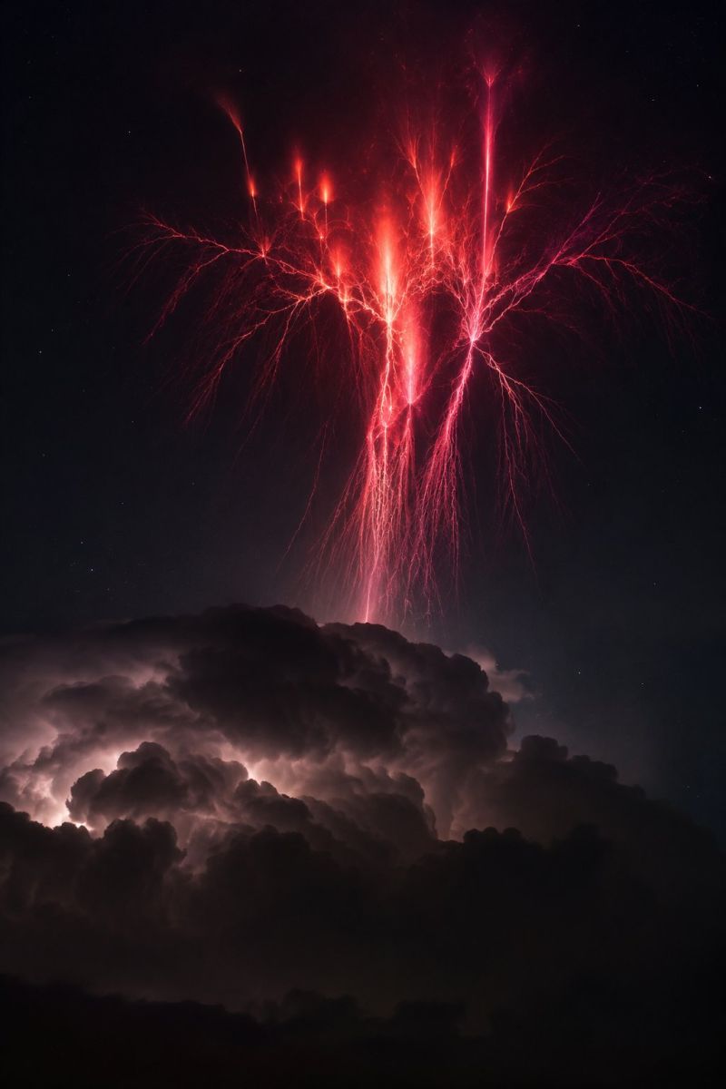 Foudre rouge dessus nuage image photographie magnifique prise précise montrant les méfaits sauvage des activités humaines sur la biodiversité sur la foudre rouge dessus nuage